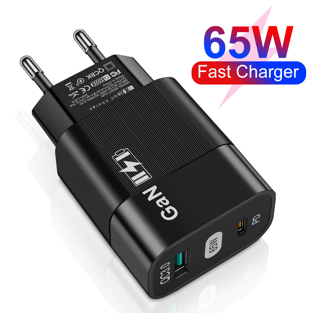 Nettlader Techsuit CHPD131, 65W, 3.25A, 1 x USB-A - 1 x USB-C, Svart
