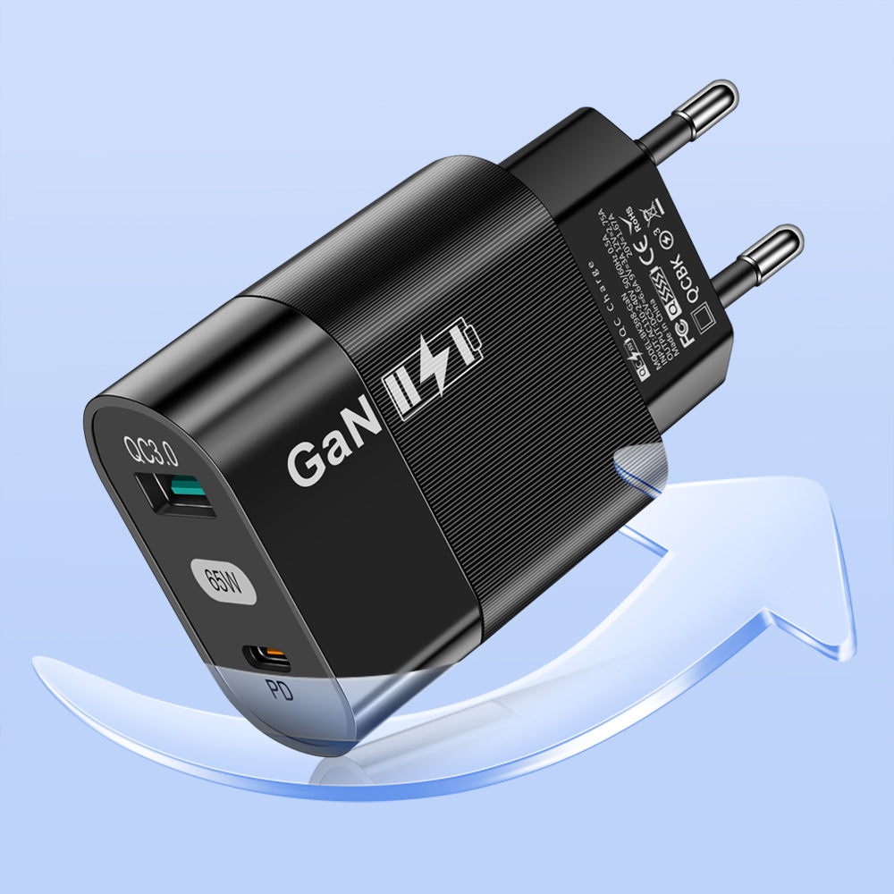 Nettlader Techsuit CHPD131, 65W, 3.25A, 1 x USB-A - 1 x USB-C, Svart