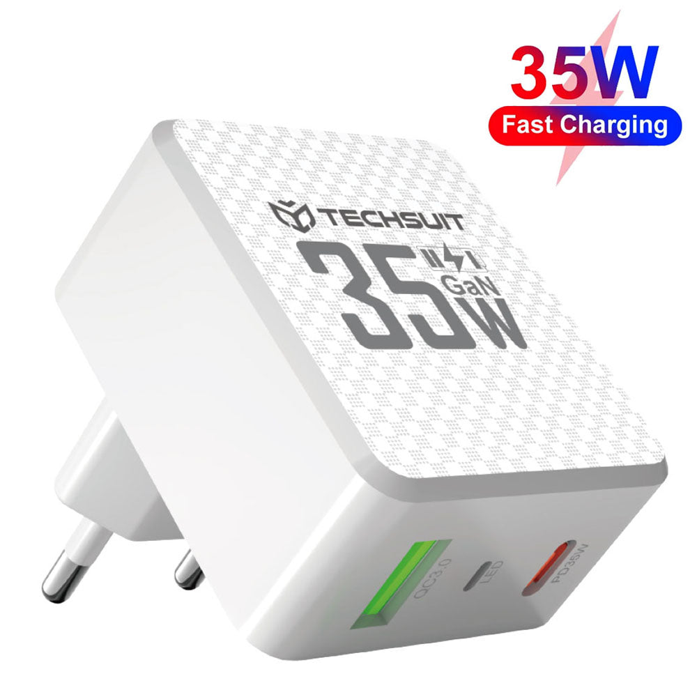 Nettlader Techsuit CHPD173 Tiny, 35W, 3A, 1 x USB-A - 1 x USB-C, Hvit