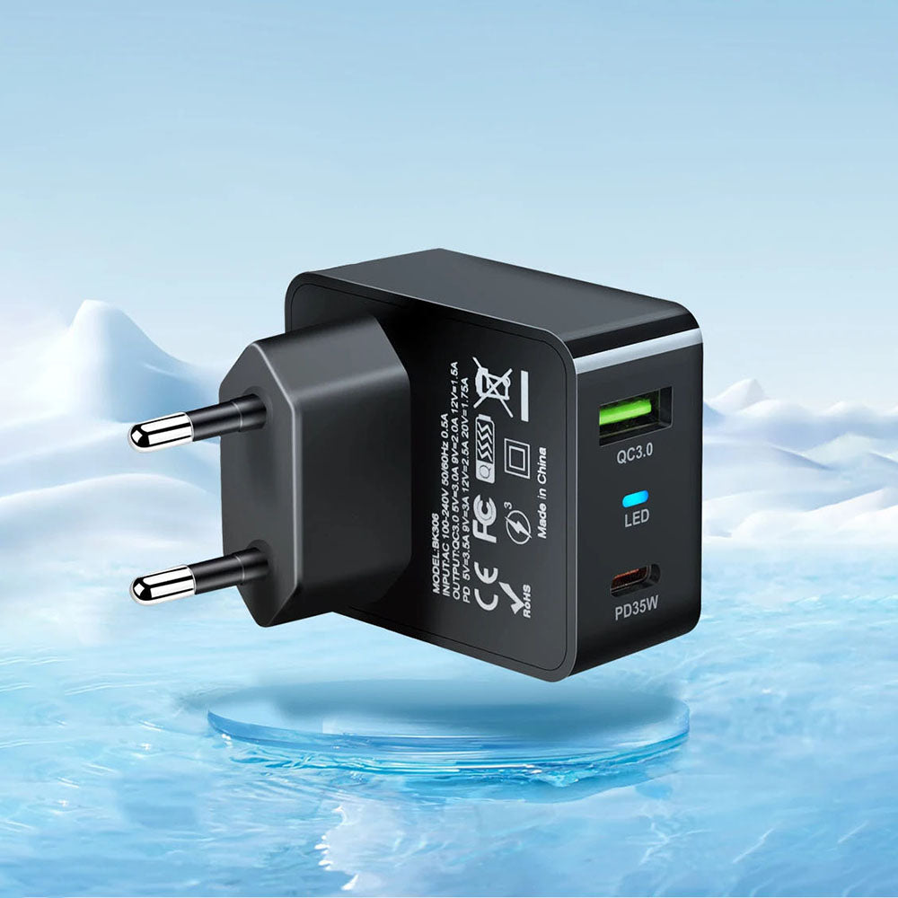 Nettlader Techsuit CHPD173 Tiny, 35W, 3A, 1 x USB-A - 1 x USB-C, Svart