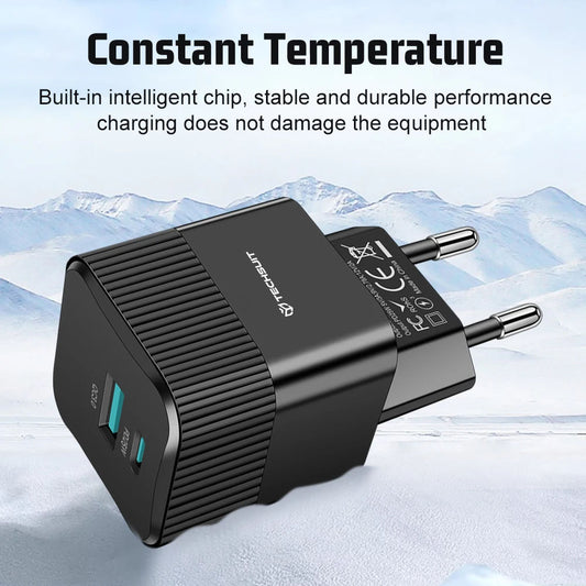 Nettlader Techsuit CHPD216 Tiny, 25W, 3A, 1 x USB-A - 1 x USB-C, Svart