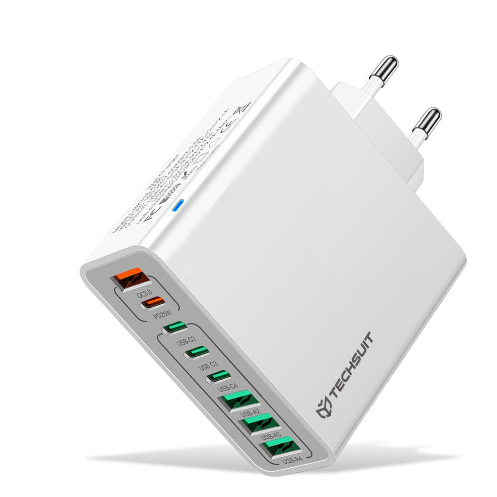 Nettlader Techsuit CHPD224, 65W, 3.25A, 4 x USB-A - 4 x USB-C, Hvit