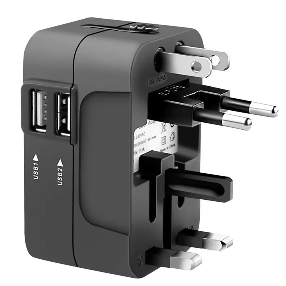 Nettlader Techsuit HHT202 Travel, 10W, 2A, 2 x USB-A, Svart