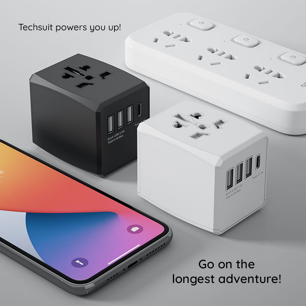 Nettlader Techsuit HHT904-B3 Travel, 30W, 3A, 3 x USB-A - 1 x USB-C, Svart