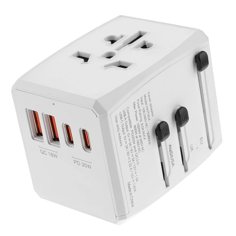 Nettlader Techsuit HHT904-W2 Travel, 20W, 3A, 2 x USB-A - 2 x USB-C, Hvit