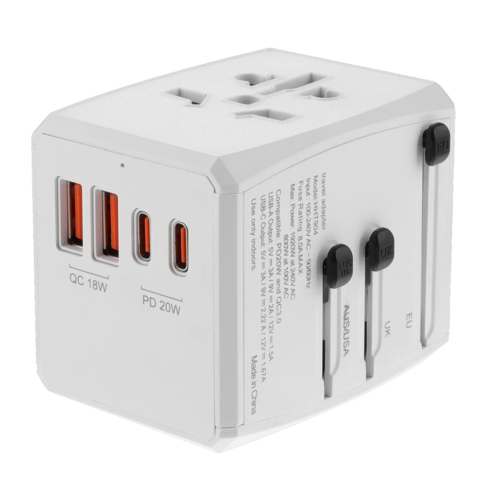 Nettlader Techsuit HHT904-W2 Travel, 20W, 3A, 2 x USB-A - 2 x USB-C, Hvit