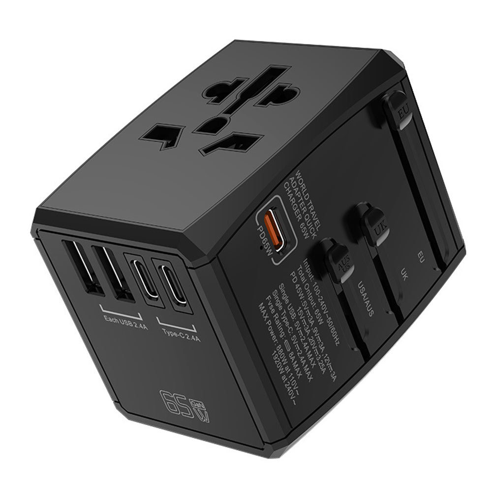 Techsuit HHT906 Travel nettverkslader, 65W, 3.25A, 2 x USB-A - 2 x USB-C, Svart