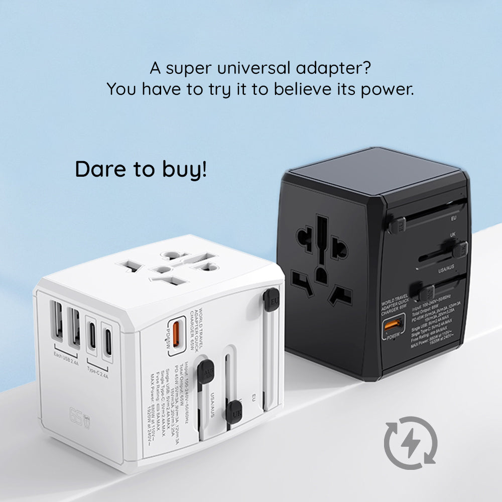 Techsuit HHT906 Travel nettverkslader, 65W, 3.25A, 2 x USB-A - 2 x USB-C, Svart