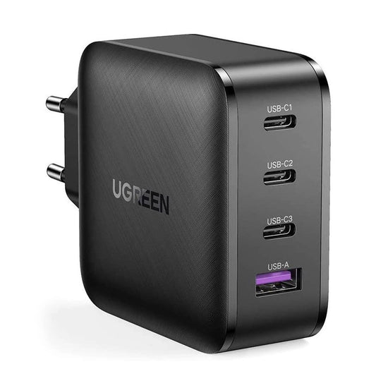 Nettverkslader UGREEN CD104, 65W, 3A, 1 x USB-A - 3 x USB-C, svart