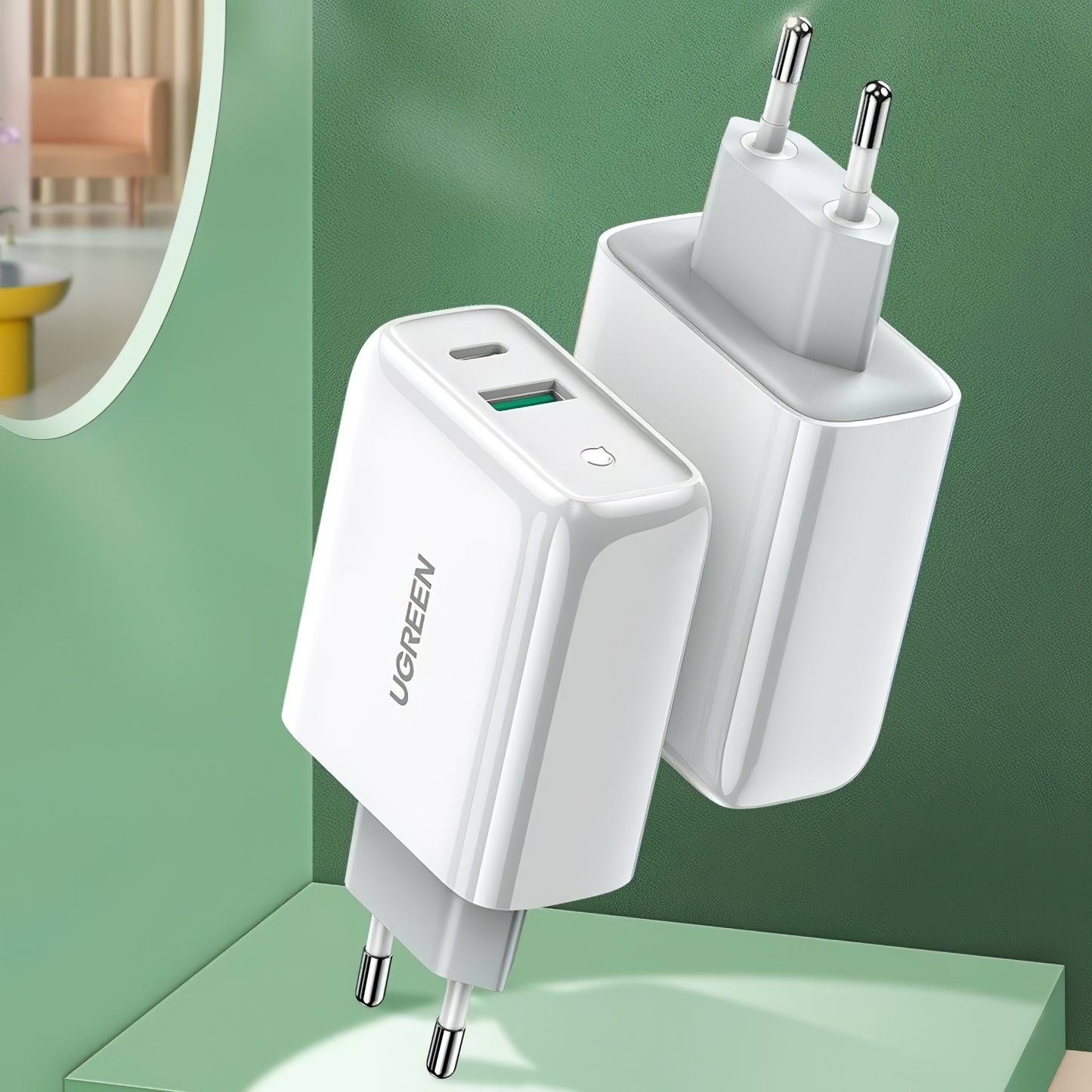 Nettverkslader UGREEN CD170, 36W, 3A, 1 x USB-A - 1 x USB-C, hvit