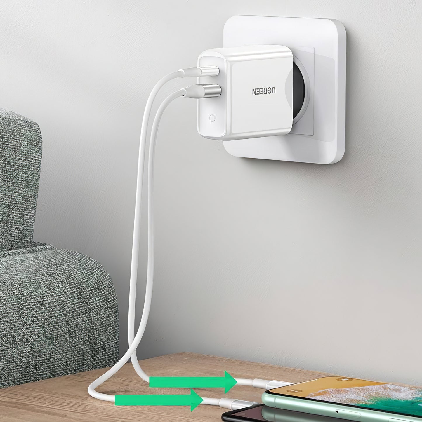 Nettverkslader UGREEN CD170, 36W, 3A, 1 x USB-A - 1 x USB-C, hvit