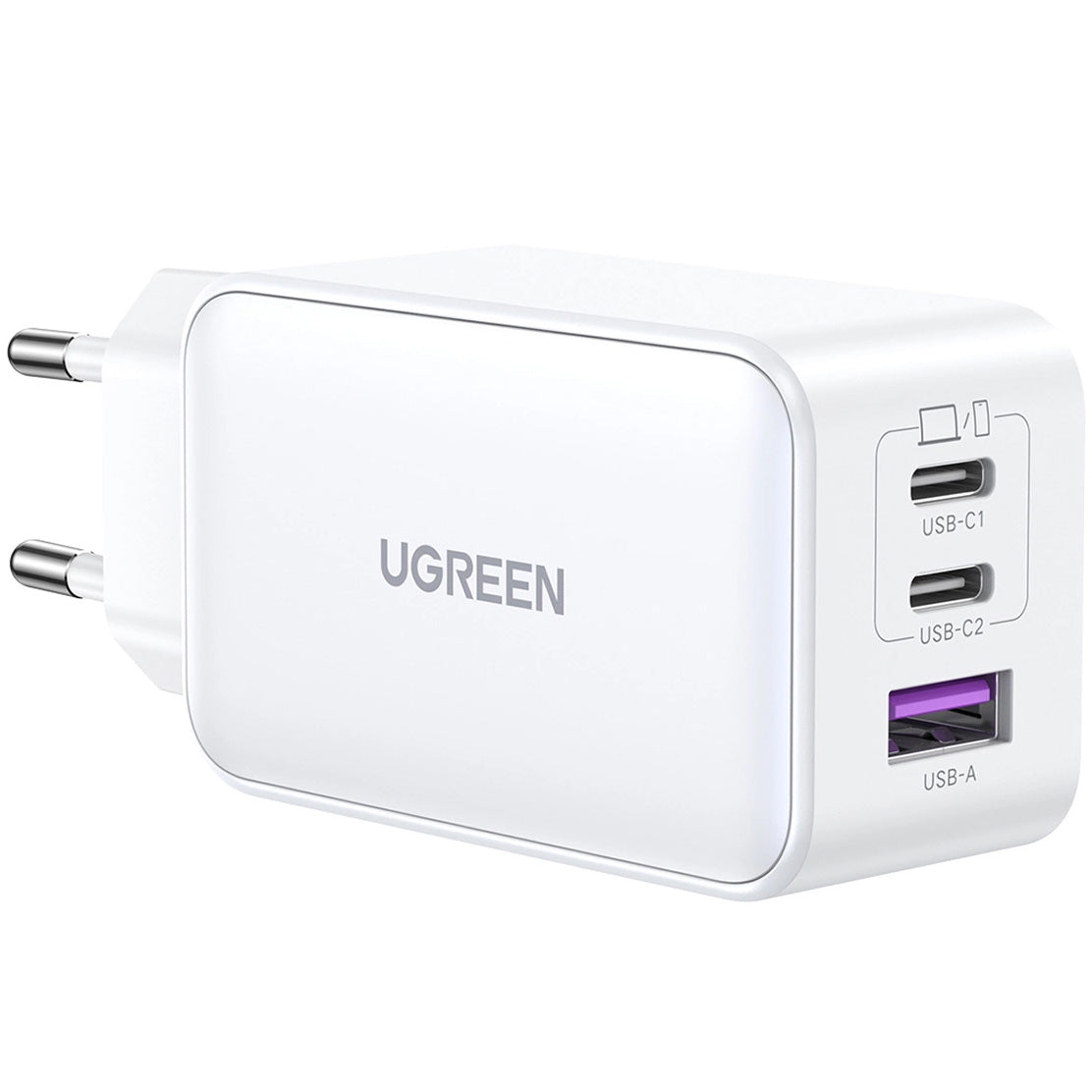 Nettverkslader UGREEN CD244, 65W, 3A, 1 x USB-A - 2 x USB-C, hvit
