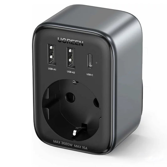 Nettverkslader UGREEN CD314, 30W, 3A, 2 x USB-A - 1 x USB-C - 1 x Schuko, svart