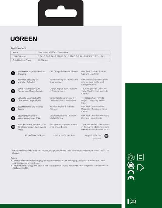 Nettverkslader UGREEN CD318, 20W, 3A, 1 x USB-C, grå