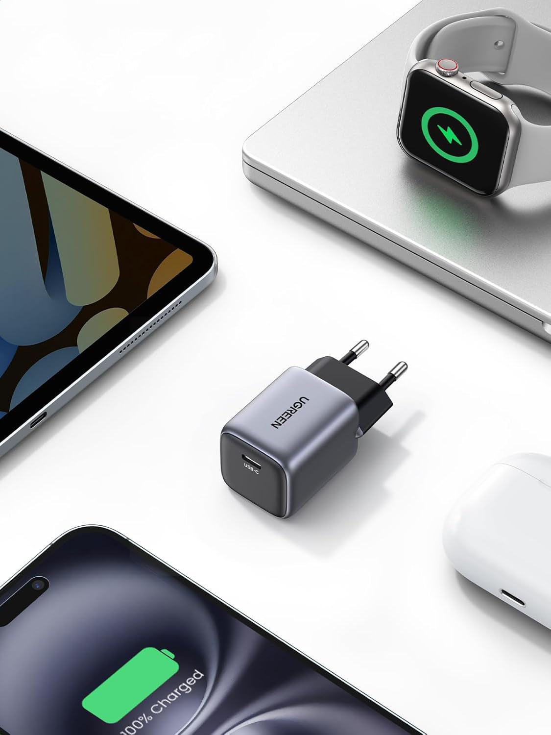 UGREEN Nexode Mini CD319 nettverkslader, 30W, 3A, 1 x USB-C, Grå