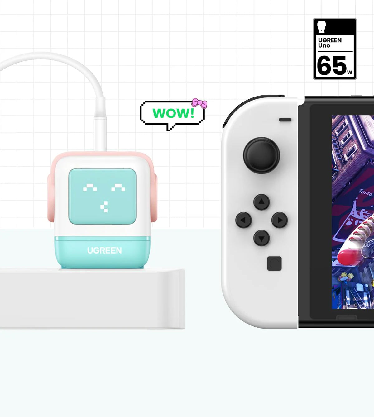 UGREEN CD361 Uno nettverkslader, 65W, 3.25A, 1 x USB-A - 2 x USB-C, Turkis