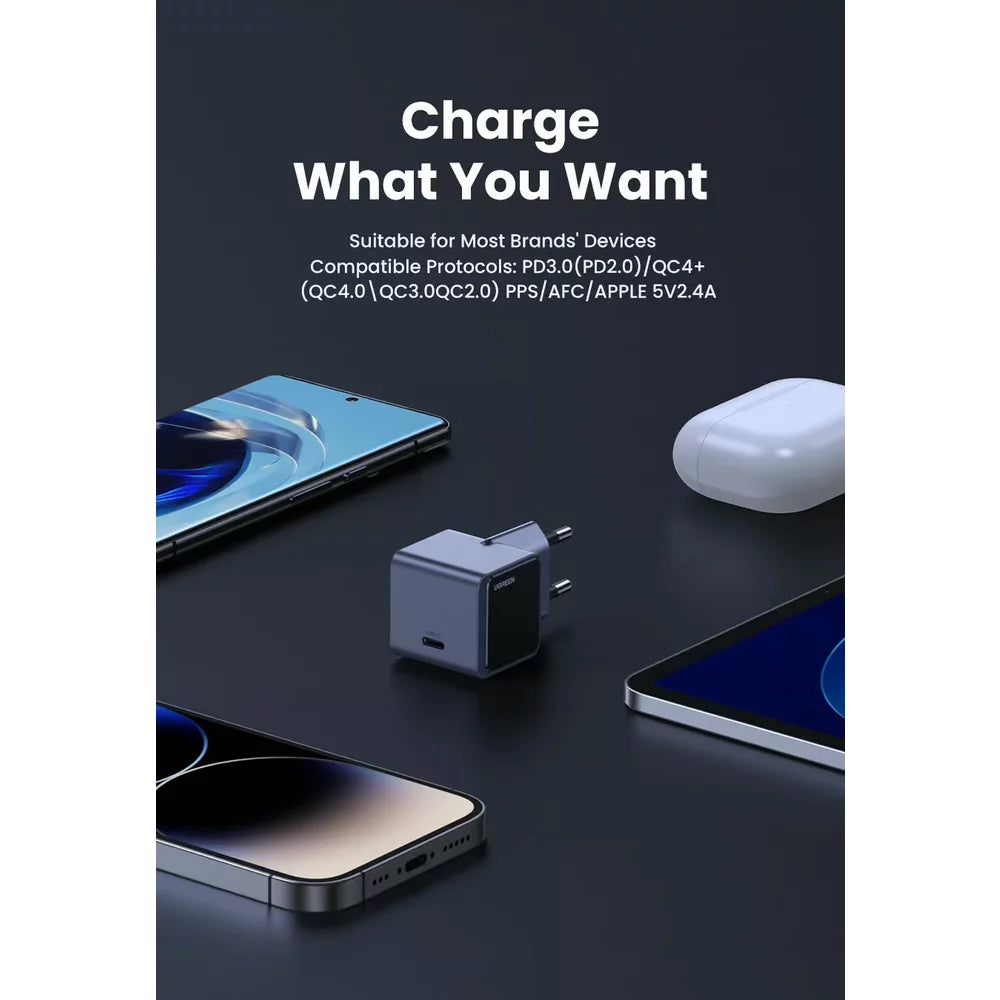 Nettverkslader UGREEN X503 Nexode Air, 30W, 3A, 1 x USB-C, grå