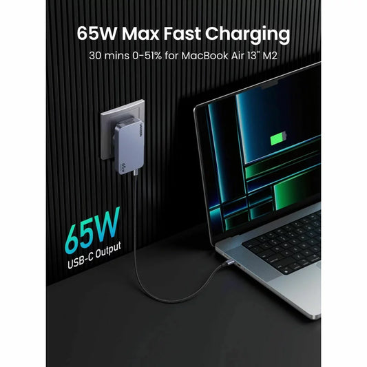 Nettverkslader UGREEN X753 Nexode Pro, 65W, 3A, 1 x USB-A - 2 x USB-C, grå