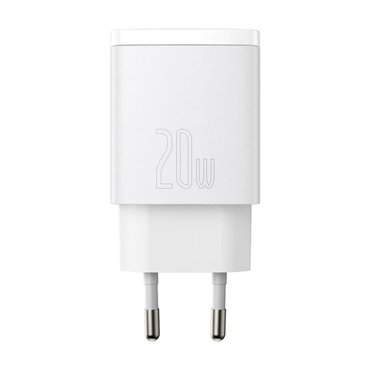 Baseus kompakt nettverkslader, 20W, 3A, 1 x USB-A - 1 x USB-C, hvit CCXJ-B02