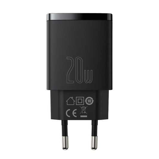 Baseus kompakt nettverkslader, 20W, 3A, 1 x USB-A - 1 x USB-C, svart CCXJ-B01