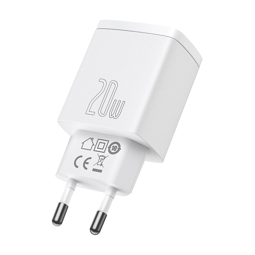 Baseus kompakt nettverkslader, 20W, 3A, 1 x USB-A - 1 x USB-C, hvit CCXJ-B02