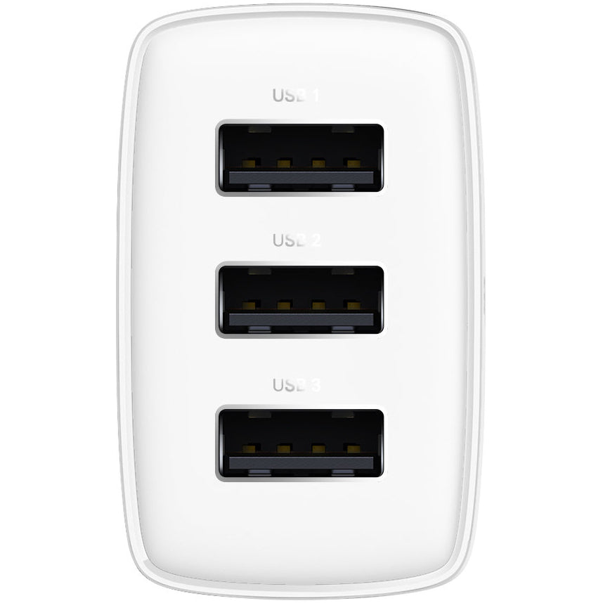 Baseus Compact 3U nettverkslader, 17W, 2.1A, 3 x USB-A, Hvit CCXJ020102