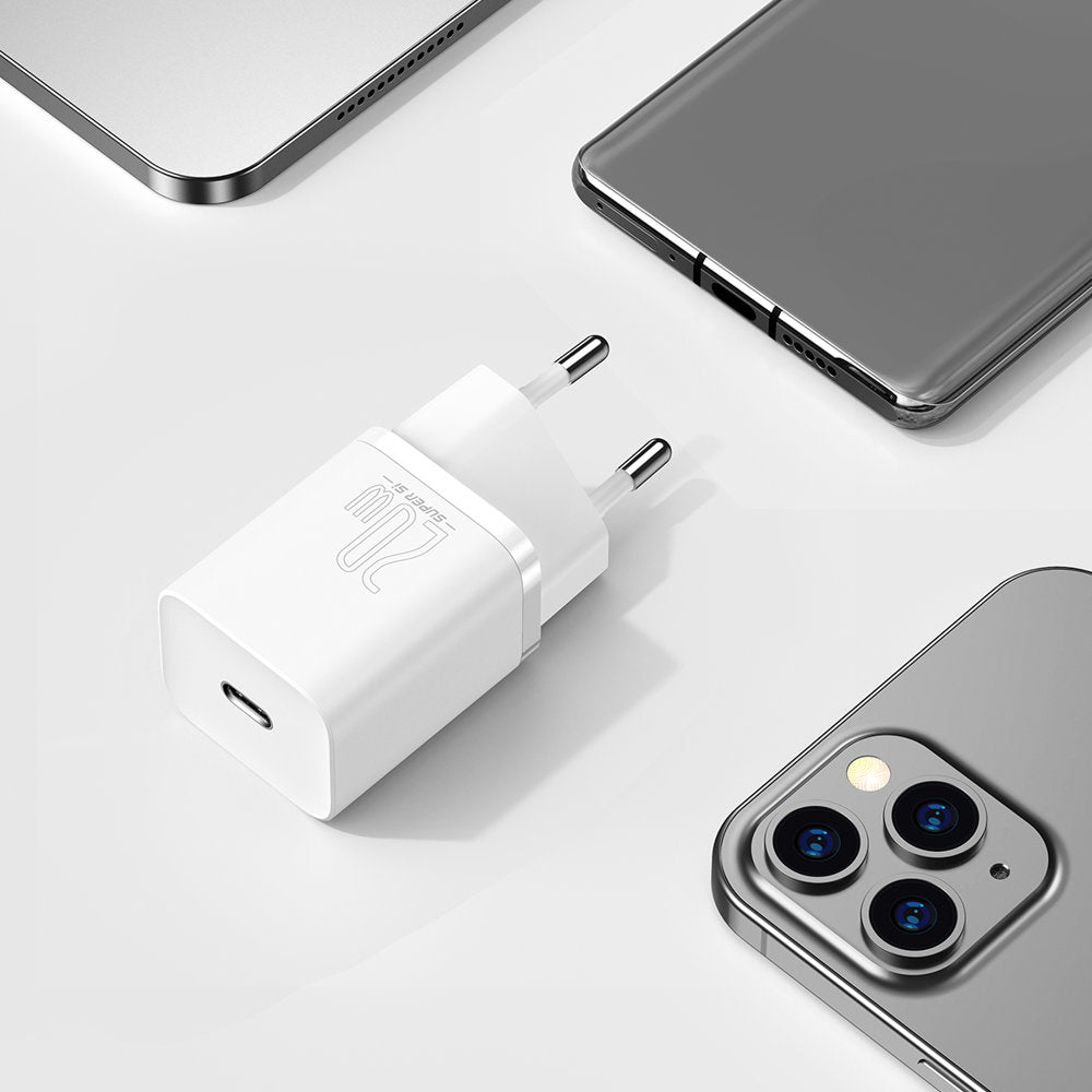 Nettverkslader Baseus Super Si, 20W, 3A, 1 x USB-C, hvit CCSUP-B02