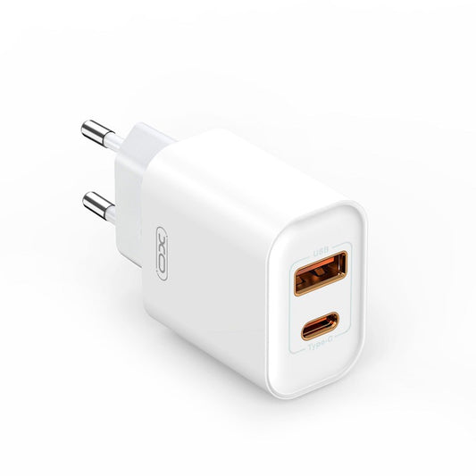 Nettverkslader med USB-C-kabel XO Design CE12, 20 W, 3 A, 1 x USB-A - 1 x USB-C, hvit