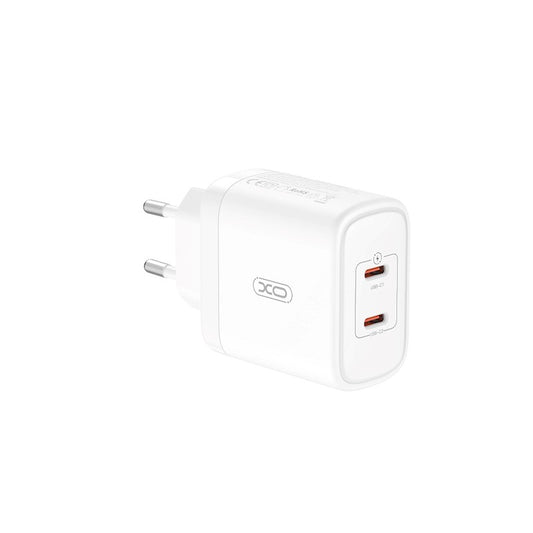 Nettverkslader med USB-C-kabel XO Design CE08, 50W, 3A, 2 x USB-C, hvit