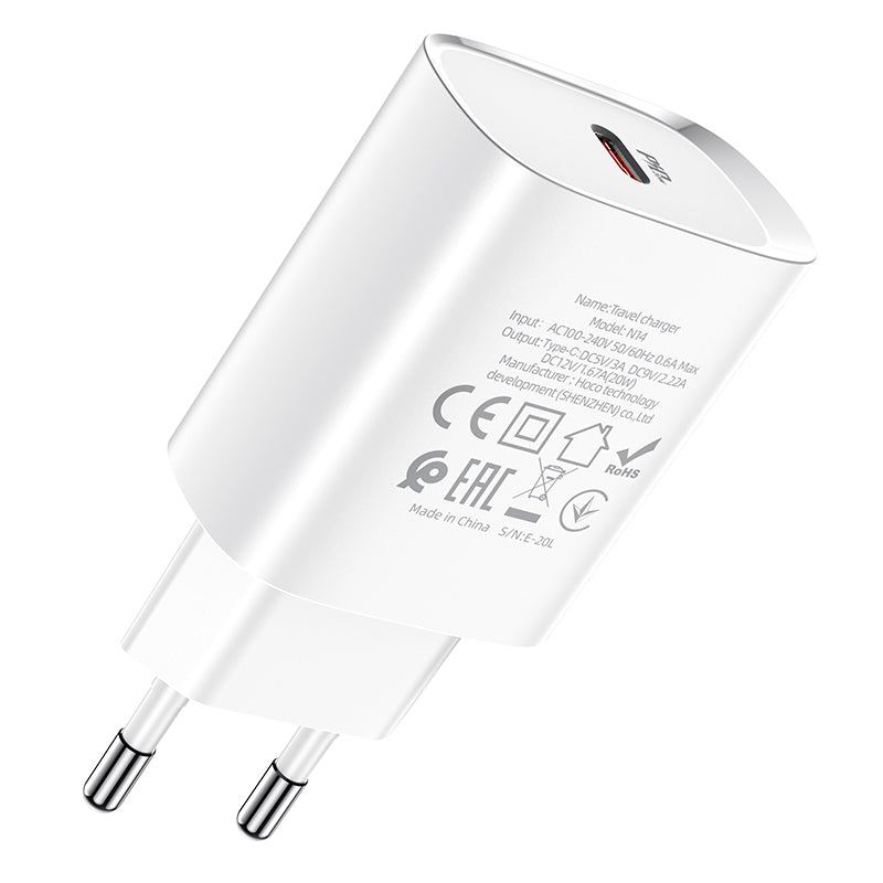 Nettverkslader HOCO N14, 20W, 3A, 1 x USB-C, hvit