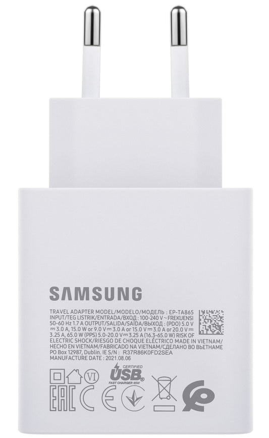 Samsung nettverkslader EP-TA865W, 65 W, 3,25 A, 1 x USB-C, hvit GP-PTU020SODWQ