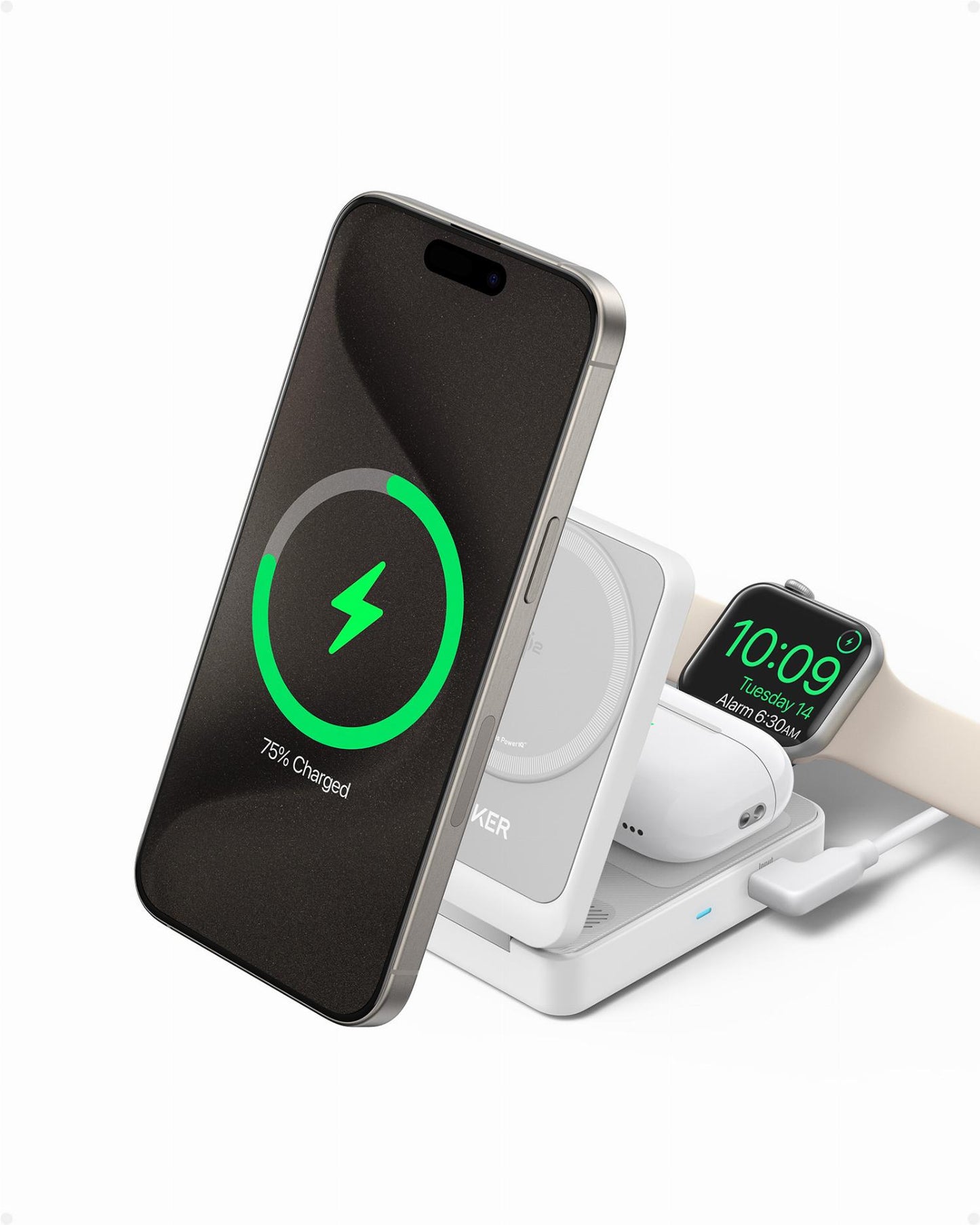 Anker MagGo 3in1 trådløs nettverkslader, 15W, 1.67A, Hvit B2557321