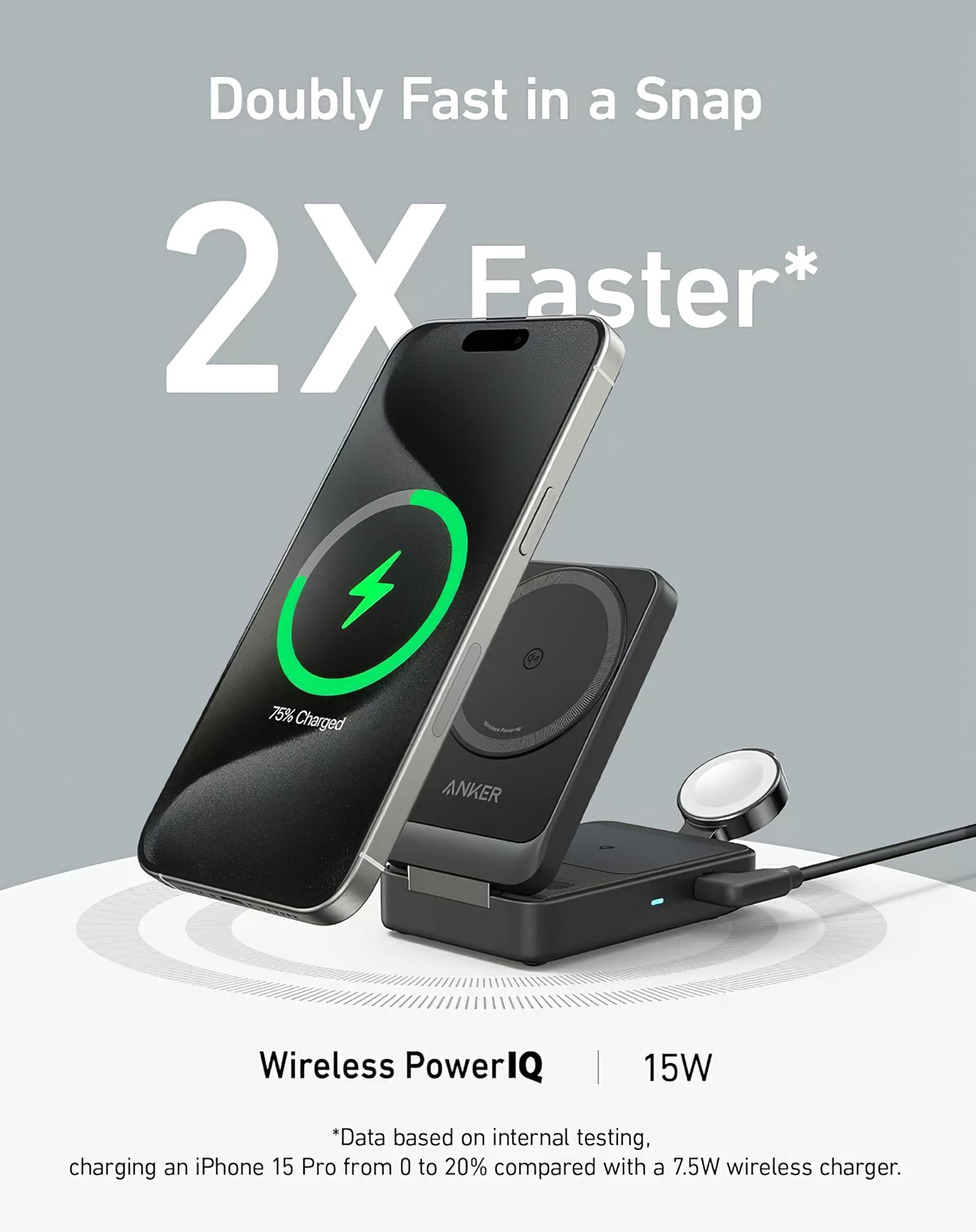 Anker MagGo 3in1 trådløs nettverkslader, 15W, 1.67A, Svart B2557311