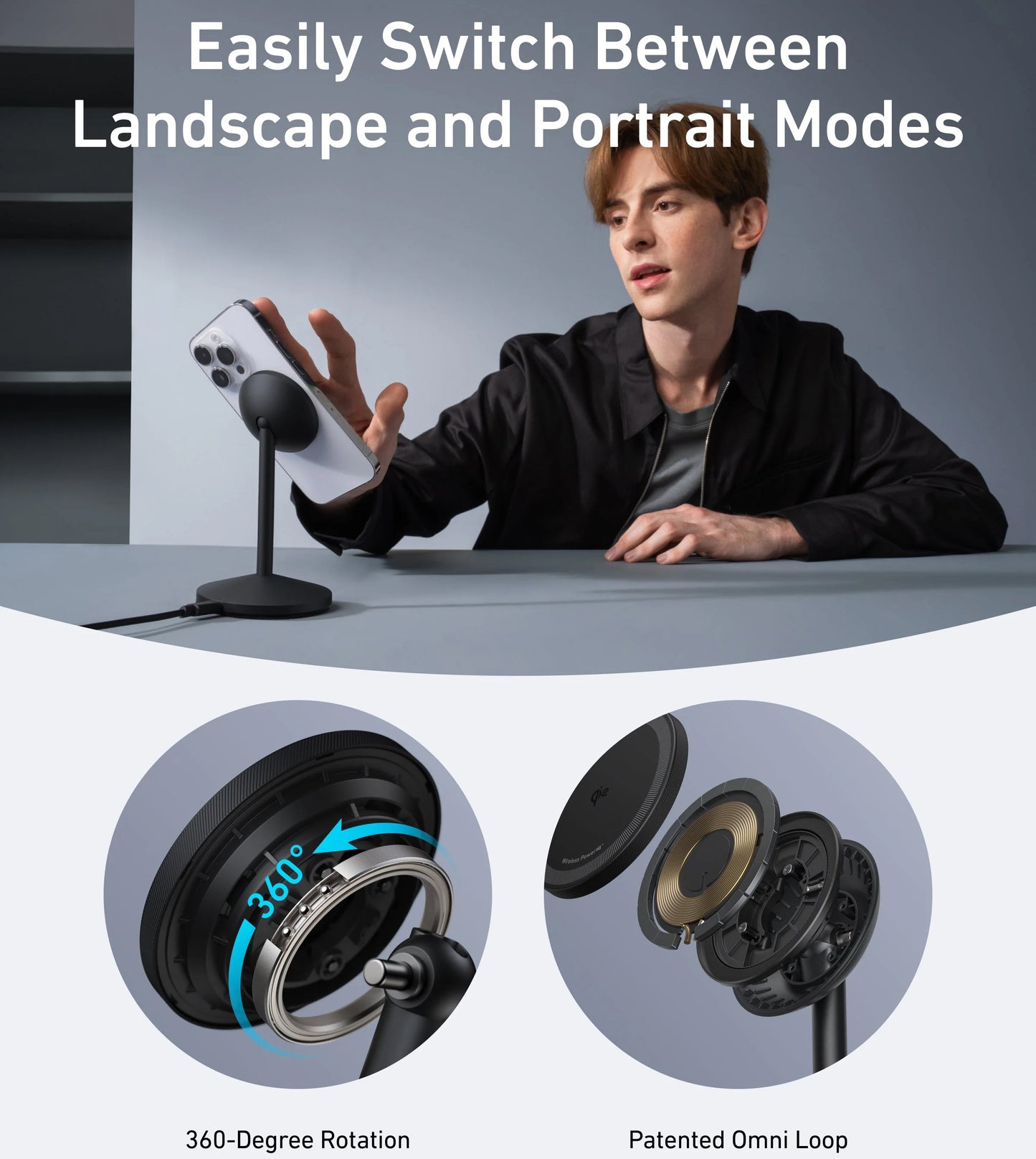 Anker MagGo Stand trådløs nettverkslader, 15W, 1.67A, Svart A25X1H11