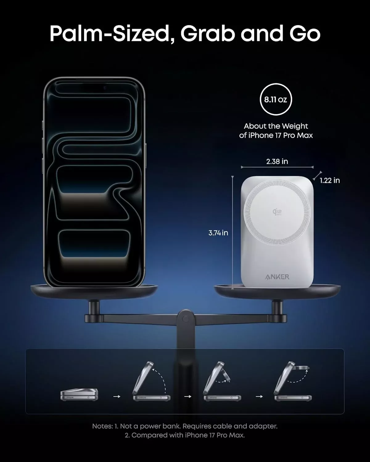 Trådløs nettladere Anker Prime MagGo 3i1, 25W, hvit B25N1G21