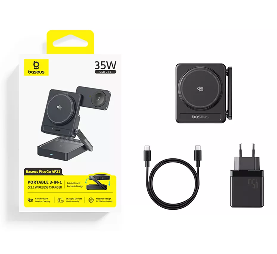 Baseus PicoGo AF21 3i1 trådløs nettlader, 35W, svart E0205401