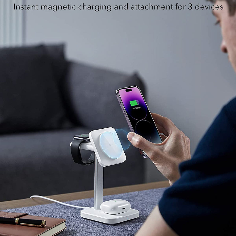 Trådløs Nettverkslader ESR HaloLock 3in1, 15W, 1.67A, Hvit