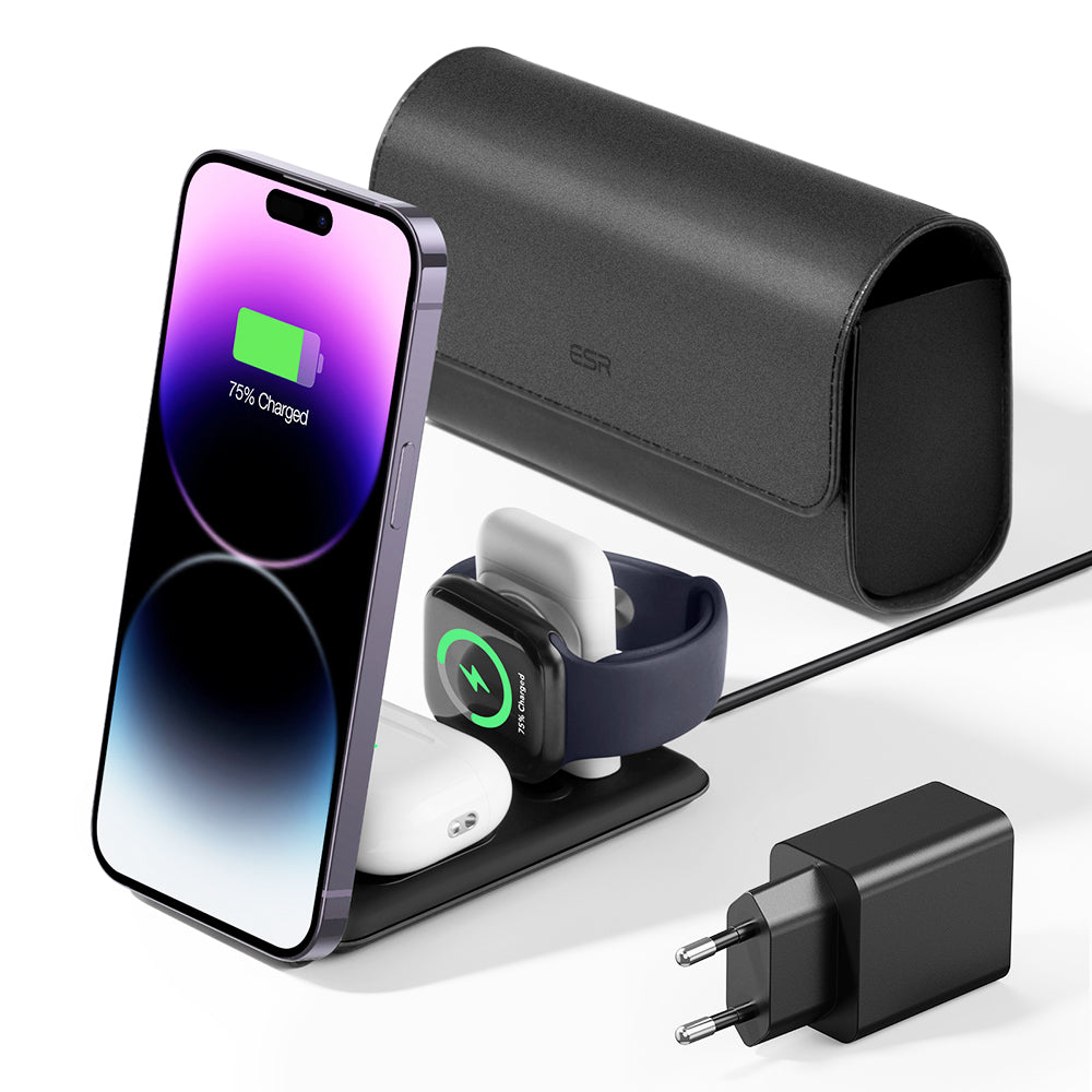 Trådløs Nettverkslader ESR Travel Bag 3in1, 15W, 1.67A, Svart