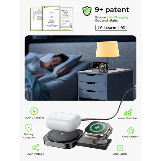 Trådløs Nettverkslader Lisen 2-i-1, 15W, 1.67A, Svart YL0324100013