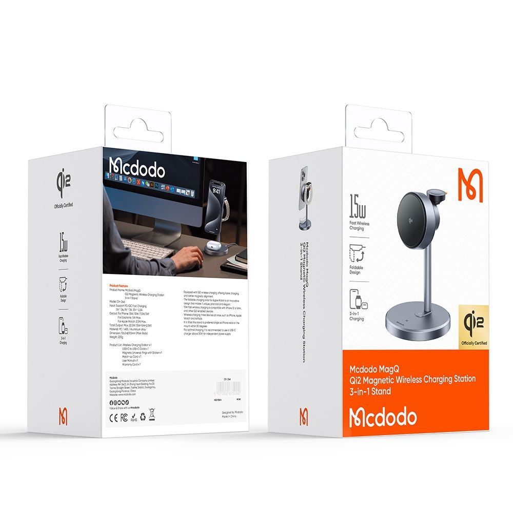 Trådløs Nettverkslader McDodo CH-2462 Swan 3in1, 22.5W, 1.67A, Svart