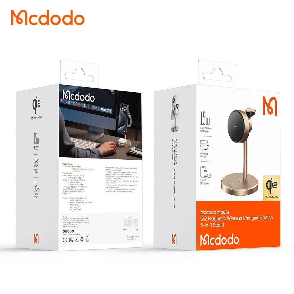Trådløs Nettverkslader McDodo CH-2463 Swan 3in1, 22.5W, 1.67A, Gull