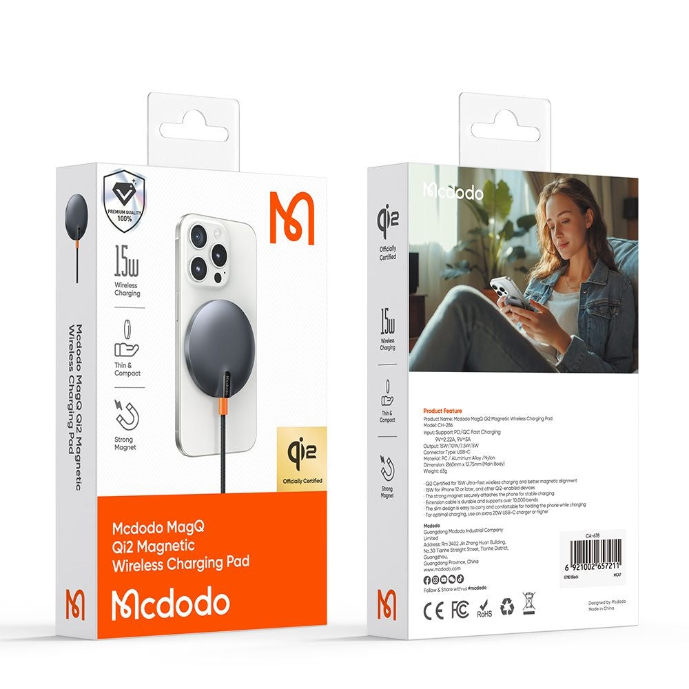 Trådløs Nettverkslader McDodo CH-2860 MagQ, 15W, 1.67A, Svart