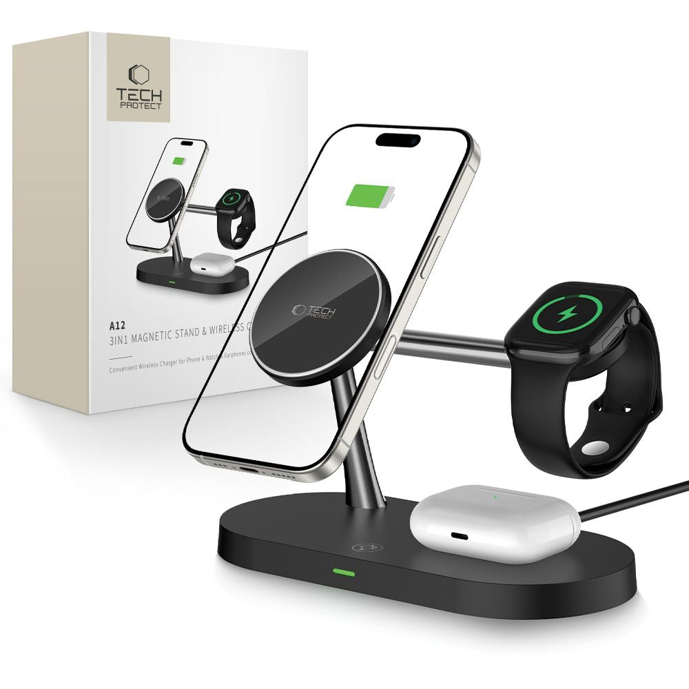 Trådløs nettladere Tech-Protect A12 3i1, 15W, 1,67A, Svart