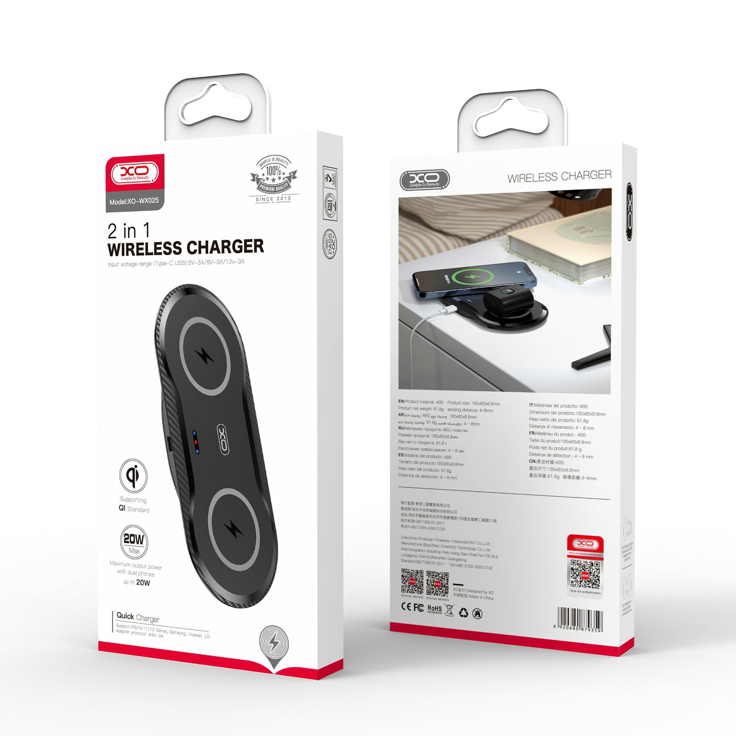 Trådløs Nettverkslader XO Design WX026, 20W, 1.1A, Svart