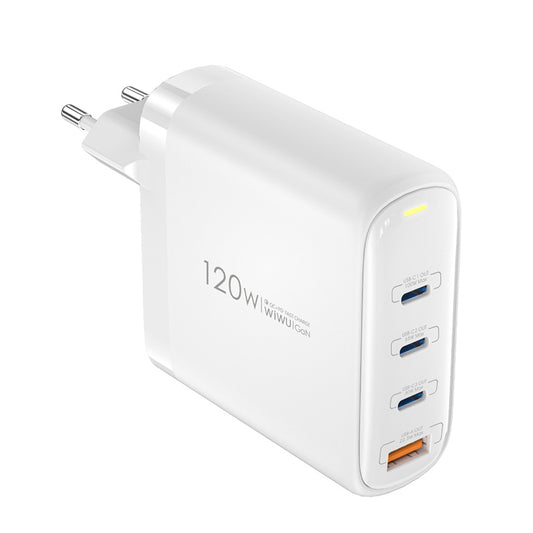 Nettverkslader WiWu Wi-U020, 120W, 3A, 1 x USB-A - 3 x USB-C, hvit