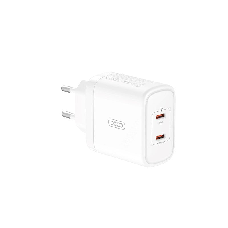Nettverkslader XO Design CE08, 50W, 3A, 2 x USB-C, hvit