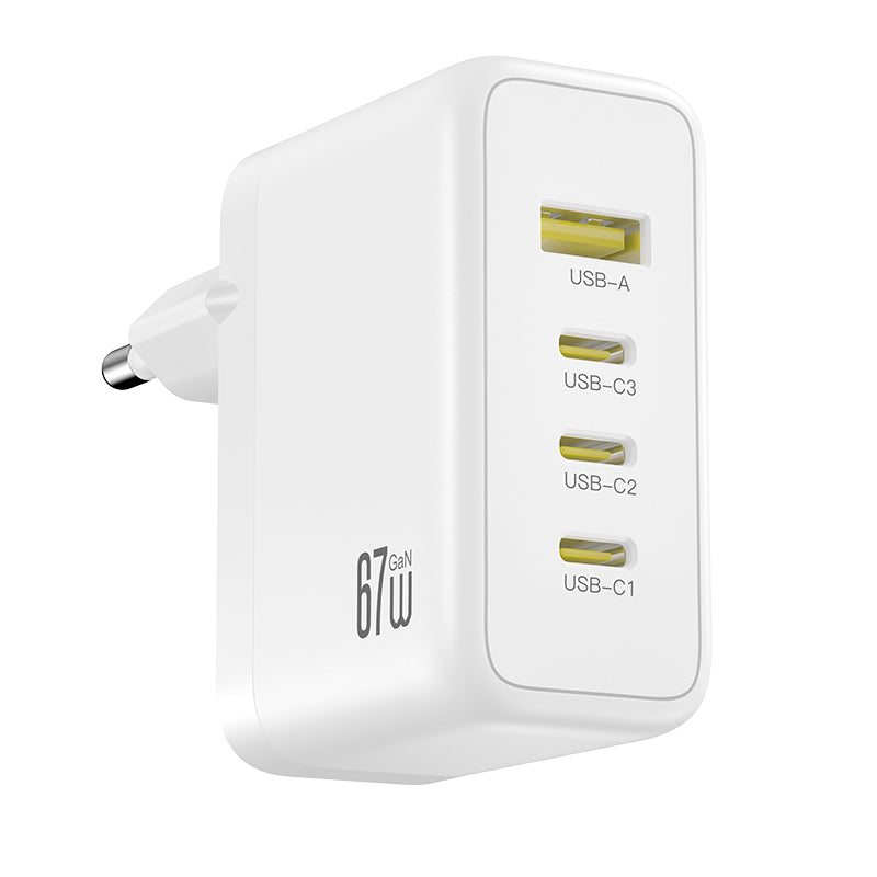 XO Design CE39 Nettadapter, 67W, 3A, 1 x USB-A - 3 x USB-C, Hvit
