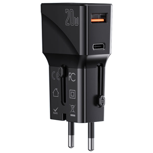 Nettverkslader Yesido MC17 Travel, 20 W, 3 A, 1 x USB-A - 1 x USB-C, svart