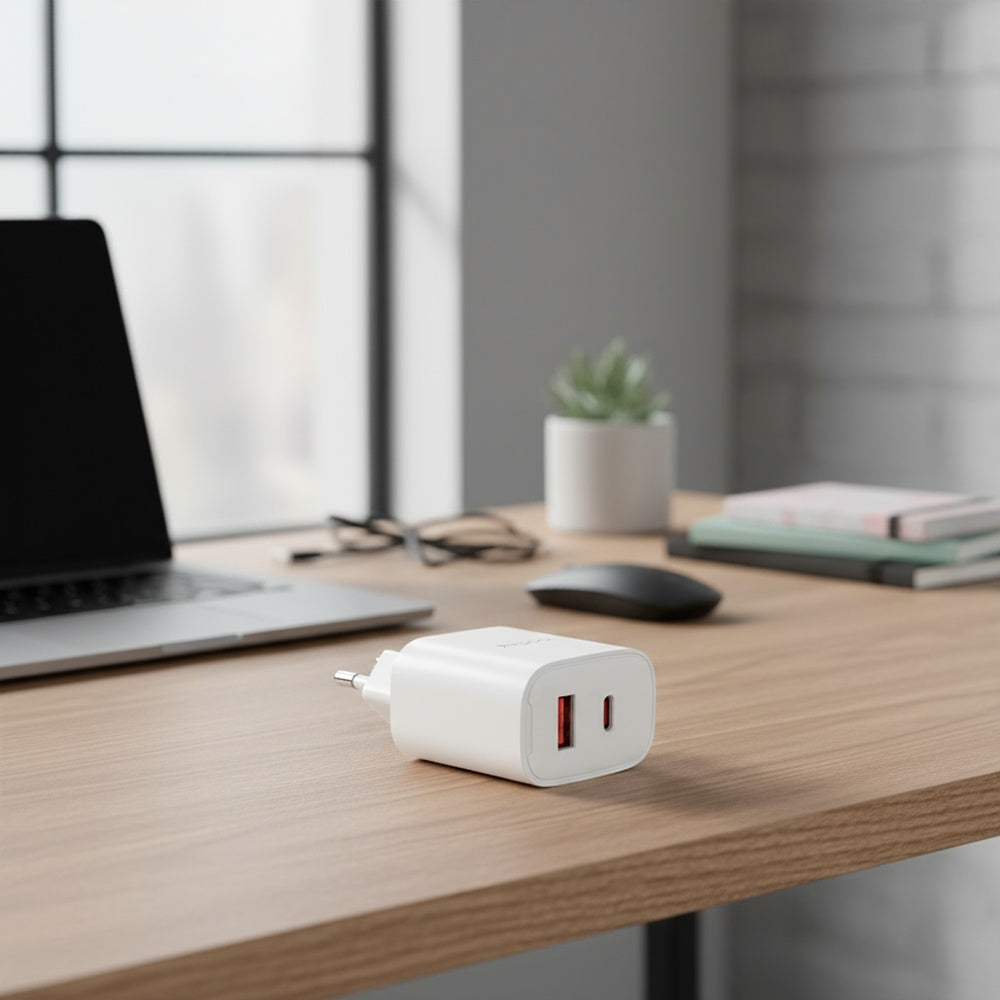 Nettlader Yesido YC02E, 20W, 3A, 1 x USB-A - 1 x USB-C, Hvit