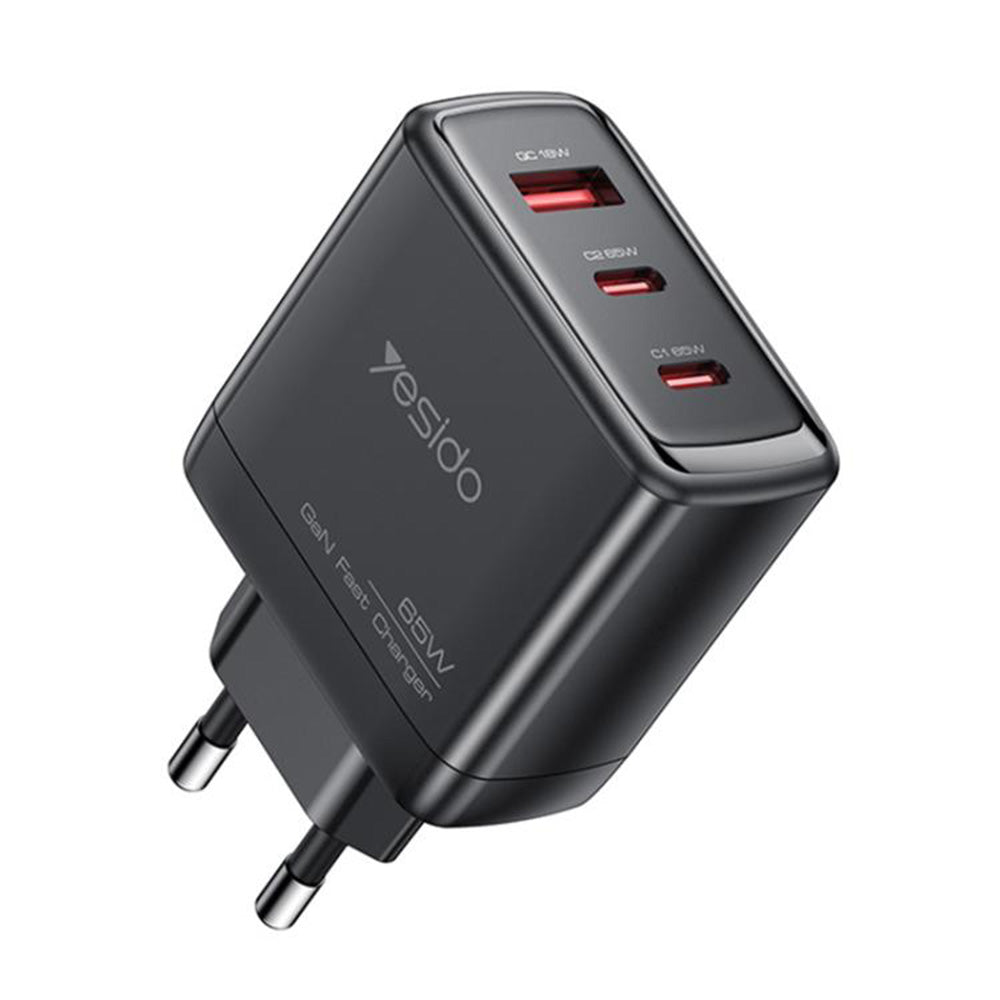 Nettlader Yesido YC144, 65W, 3.25A, 1 x USB-A - 2 x USB-C, Svart